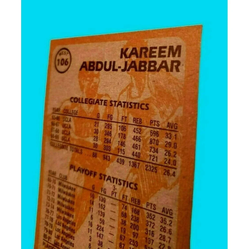 1981-82 Topps KAREEM ABDUL-JABBAR Basketball Card #106 Los Angeles Lakers HOF